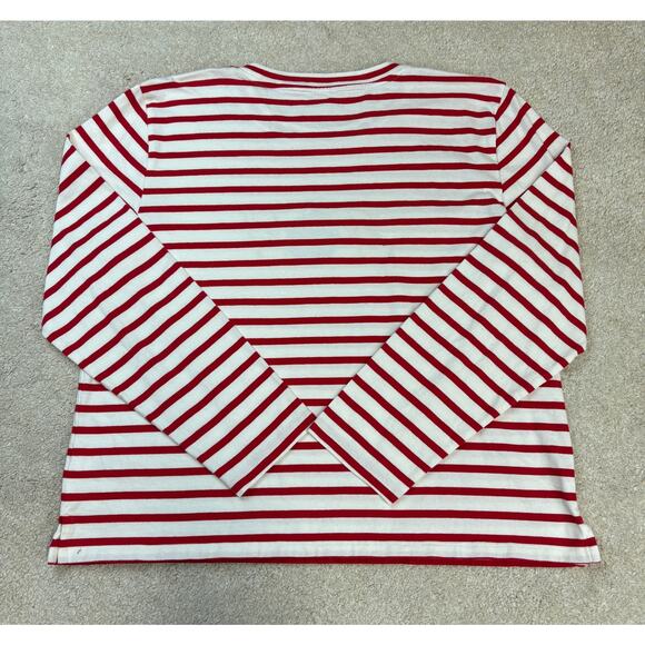 Talbots Joy Red White Stripe Embellished Ornament Long Sleeve Shirt Size L - Picture 3 of 5